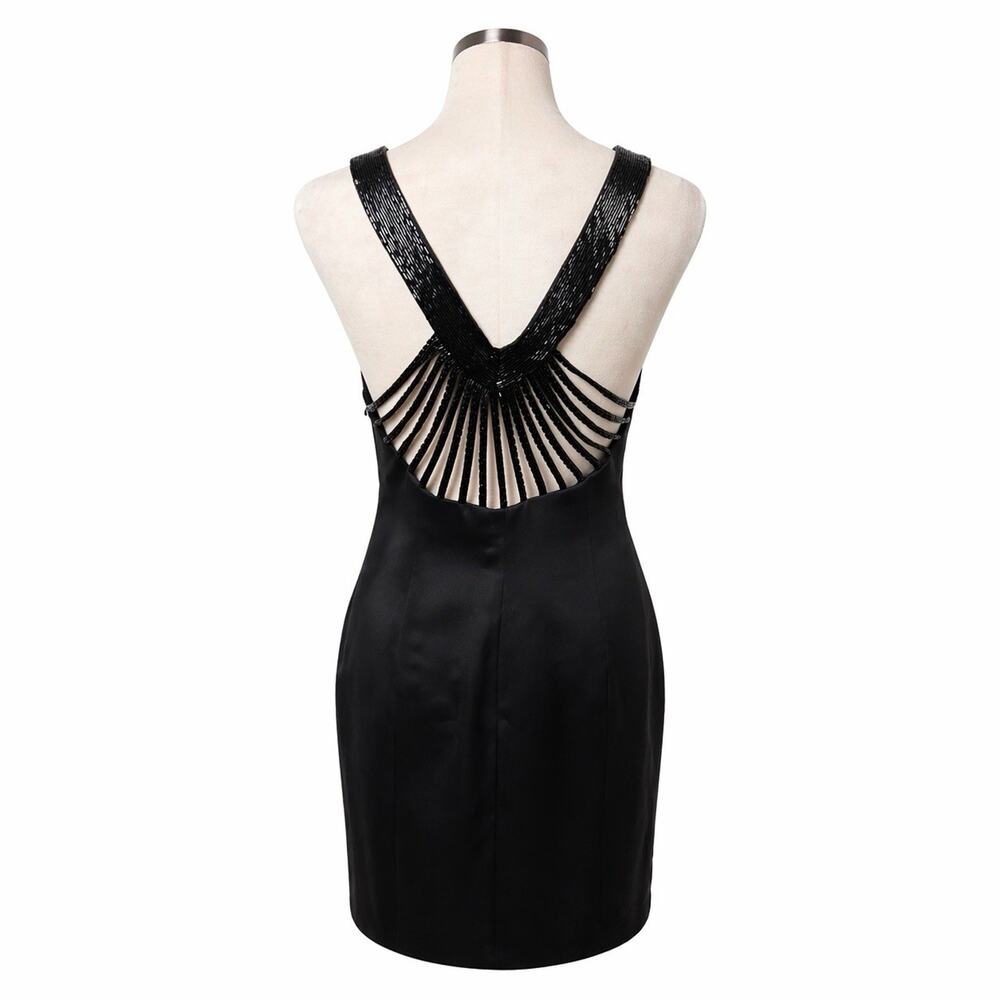 VTG Niteline Della Roufogali Evening 100% Silk Sequin Trim Little Black Dress 2